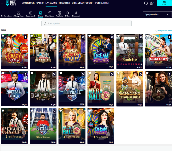 Betcity Casino Review - Aanbod Live Game Shows