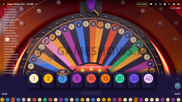 Mega Wheel Betting Interface
